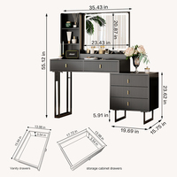 Grande coiffeuse OEM avec miroir à 3 couleurs et variateur d'intensité, station de charge intégrée, table de maquillage moderne rétractable
