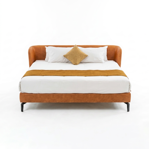 Cama de Lujo con Base Ajustable Tapizada en Tela Naranja de Alta Calidad, Diseño Moderno, Tamaño Queen, Estructura Suave - Product Image 4