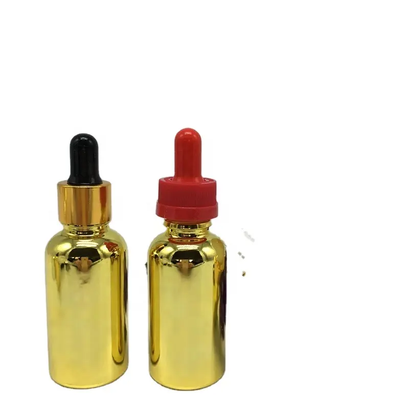 wholesale golden essential oil glass bottles 15 ml 30 ml 50 ml aluminum black dropper with lid and box