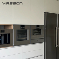 Cuisine moderne modulaire en mélamine avec acier inoxydable et évier intégré, appareils électroménagers intégrés pour appartement