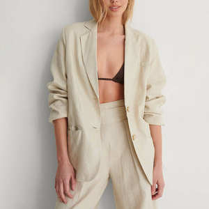 Haute qualité personnalisé mode classique été femmes <span class=keywords><strong>lin</strong></span> Blazer 100% <span class=keywords><strong>lin</strong></span> bureau femmes surdimensionné revers Premium <span class=keywords><strong>lin</strong></span> Blazer - Product Image 2