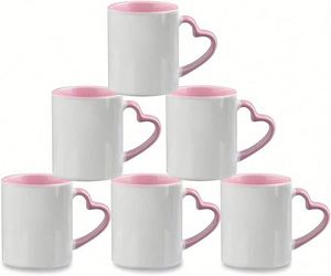 Custom Logo Sublimation Blanks Mugs <b>Pink</b> Interior Color With Heart Handle Business Office Wedding <b>Gifts</b> - Product Image 1