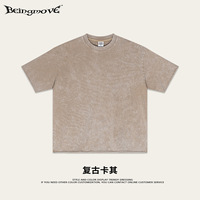 T-shirt Oversize Streetwear Européen-Américain pour Homme, Col Rond à Bords Bruts, Haut d'Été Jeunesse