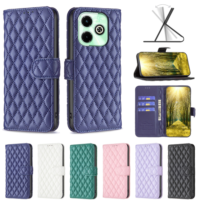Women Colorful PU Leather Plaid Purses Flip Wallet Case for Infinix Hot 40i/40 Pro Smart 8/GT 20 Pro 5G With Stand Card Slots
