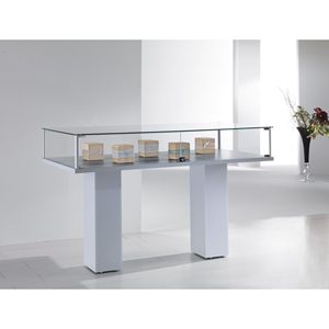 Modern Showcase With Aluminum Profiles 160x80x103cm Light Grey Tempered Glass <b>Display</b> <b>Case</b> On Wooden Pedestals - Product Image 1