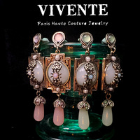 Pendientes Vintage de Estilo Corte, con Zirconia y Calcedonia, un Nuevo Lote de Estilo Chino con un Toque Nacional de Alta Gama