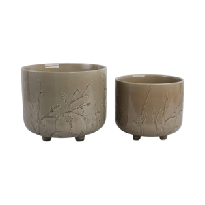 Vasi in ceramica con design a rami rialzati per piante da interno ed esterno, set di due - Product Image 3