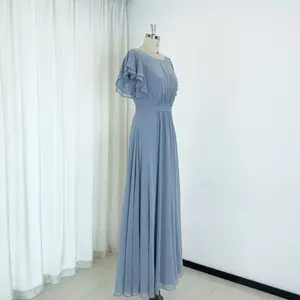 TEENYEE Elegant Plus Size Long Ruffle Sleeves Modest Evening Party Dresses Maternity Bridesmaid Dress 2024