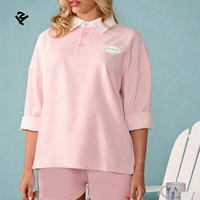 Ensemble streetwear deux pièces pour femme, sweat-shirt à col polo rayé rose et short, 100% coton, tenue décontractée