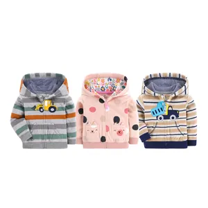 Fabrika çıkış Polar Polar sıcak kış 0-3Y bebek giysileri ceket karikatür cep bebek Hoodies & tişörtü ile fermuar
