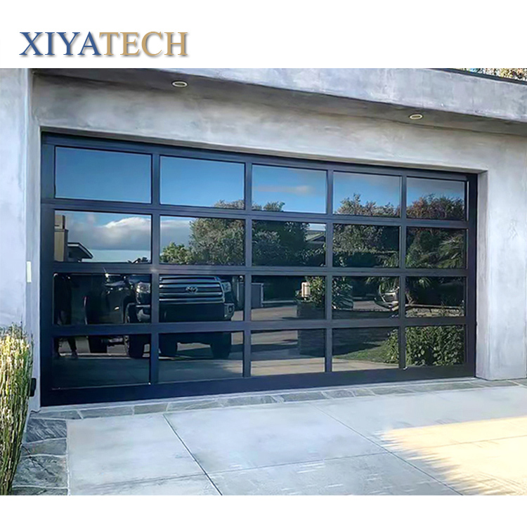 Automatic black aluminum frosted glass sectional residential garage door