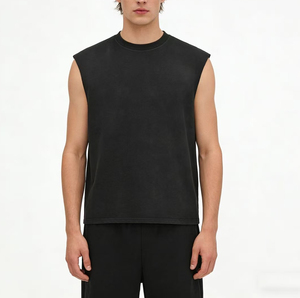 เสื้อกล้ามผู้ชายแบบสั่งทำพิเศษ เนื้อผ้าหนา 250 GSM ผ้าฝ้าย 100% ทรงหลวม สไตล์วินเทจ สปอร์ต เป็นมิตรต่อสิ่งแวดล้อม ผ้าถัก ซักกรด ไม่มีแขน - Product Image 2