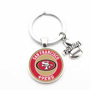 Nfl Keychain Custom Design 32 American Football Team Logo Key Ring Souvenir Gift with Crystal Glass Dome Cabochon Metal Keychain