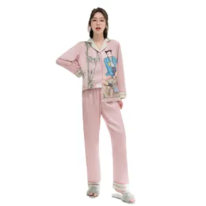 Revers Nachtjapon Dames Lente En Herfst Mooie Homewear Lange Mouwen Broek Tweedelige Set Pyjama Vrouwen