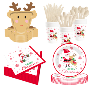 DAMAI Customized Disposable Paper Plates with Santa and Christmas Deer Pattern Christmas Theme Tableware Set Decorations - Product Image 1