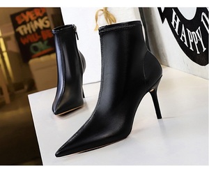 Chaussures pour femmes tendance, talons aiguilles de 8 cm, pointus, sexy, courts, noirs, talons hauts, bottines pour femmes - Product Image 2