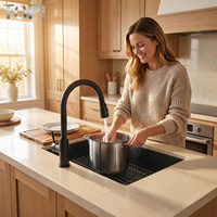 Évier de cuisine en acier inoxydable 304, design moderne fait main, 16 gauge, à encastrer, simple bac, noir, sans robinet