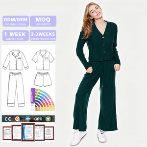 Pijamas de Fábrica al por Mayor para Mujer, Conjunto de Pijama de Otoño-Primavera, Camisa de Manga Larga y Pantalones, Ropa de Dormir de Dos Piezas, Ropa de Dormir Sólida para Mujer - Product Image 1
