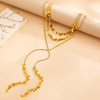 Collier ras du cou bohème multicouche à paillettes rondes pour femme, élégant, pour soirée, avec longue pampille, accessoires de mode
