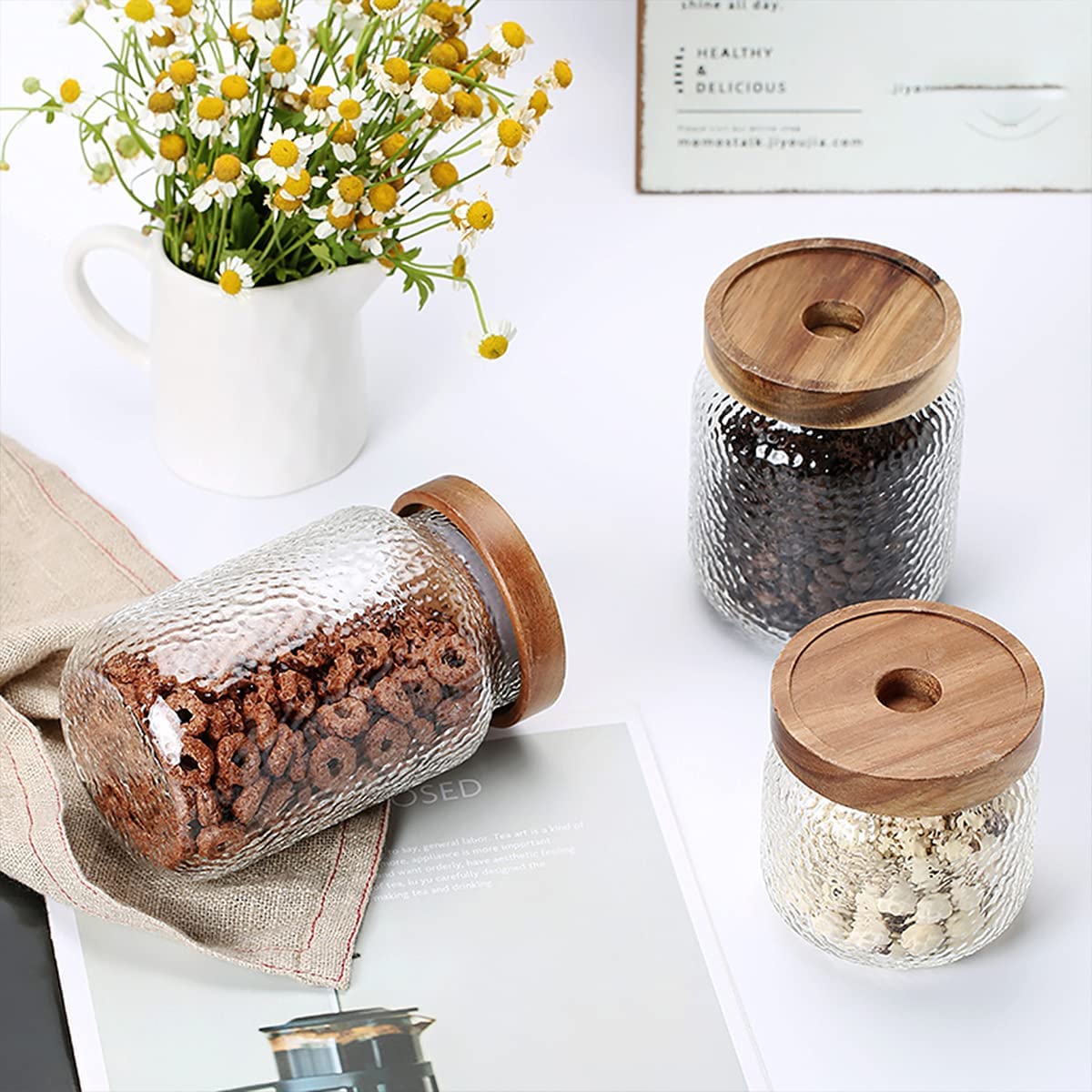 Glass Storage Jar, Food Storage Container Airtight Food Jars with Bamboo Wooden Lid, Kitchen Canisters