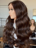 Perruque Lace Front SHY 13x5 Brun Foncé Ondulée Naturelle Cheveux Humains Dentelle HD Sans Colle Vente en Gros avec Nœuds Décolorés - Offre Spéciale