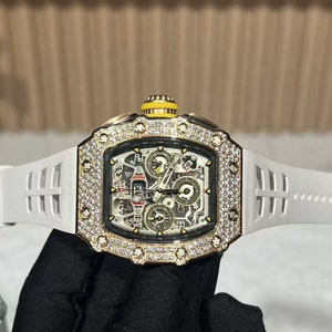 Reloj mecánico esqueleto con diamantes en oro rosa para hombre con correa de caucho blanca 11-03 - Product Image 4
