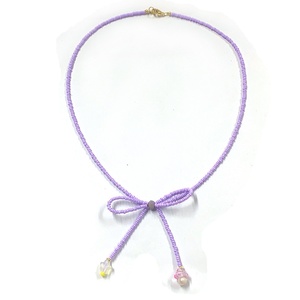 Parure de bijoux tendance en cristal, faite à la main, avec nœud mignon, pour femme, <span class=keywords><strong>collier</strong></span> et boucles d'oreilles ajustables en perles faites à la main - Product Image 6