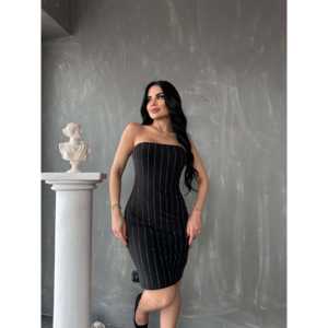 Robe de soirée fourreau sans bretelles Saks, taille naturelle, design simple, couleur bleue - Product Image 5