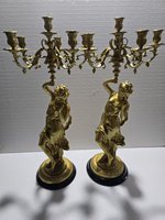 Candelabro de 5 Brazos con Figura de Musa Estilo Francés en Oro Dorado para Decoración del Hogar, Actividades Religiosas y Bodas