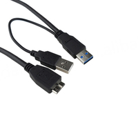Cable divisor en forma de Y USB3.0 AM Micro USB3.0 macho-macho de doble puerto, de cobre puro, para carga y transferencia de datos de discos duros de computadora (Negro)