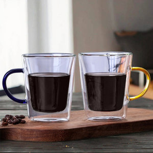 Taza de Té <span class=keywords><strong>Bohemia</strong></span> de Doble Pared Aislada de Borosilicato Transparente de 300 ml, Ecológica, Reutilizable, con Asa de Color - Product Image 3