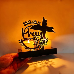 Porte-bougie en métal, pots à bougies, centre <span class=keywords><strong>de</strong></span> table, souvenirs <span class=keywords><strong>de</strong></span> mariage pour invités, <span class=keywords><strong>chandelier</strong></span> en métal avec croix <span class=keywords><strong>de</strong></span> prière chrétienne - Product Image 2