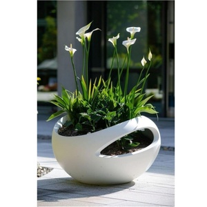 Vaso <span class=keywords><strong>di</strong></span> <span class=keywords><strong>fiori</strong></span> rotondo in fibra <span class=keywords><strong>di</strong></span> vetro resistente con finitura verniciante per decorazioni per la casa e il giardino - Product Image 4