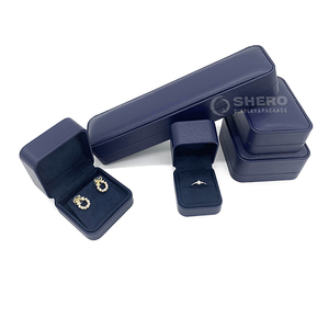 Boîte à bijoux en cuir PU bleue, nouveau style, personnalisable avec logo, pour colliers, bracelets, boucles d'oreilles et bagues, vente en gros - Product Image 1