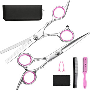 N5 6.0 Inch Hair Scissors <b>Stainless</b> <b>Steel</b> Thinning Shears Flat Shears Sharp Blade Medium Handle Pink <b>Ring</b> Hair Cutting Tools - Product Image 1