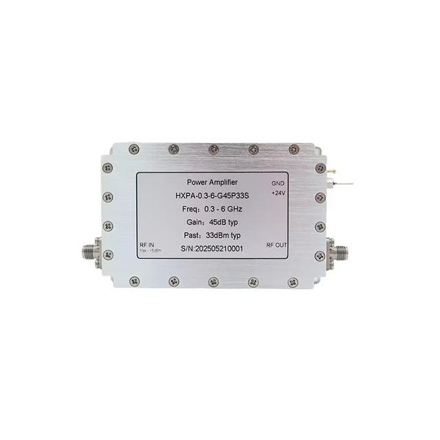 High Power RF Amplifier 0.3-6GHz to 300-6000MHz 33dBm Output 2W Gain 45dB