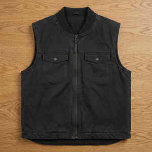 <b>Black</b> Denim Casual Summer Work <b>Vest</b> Men Zip-Up Sleeveless with Flap Pockets Stand Collar Anti-Pilling for Wash Outerwear - Product Image 2