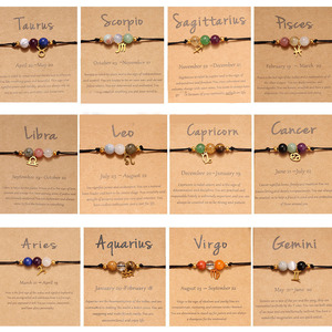 Bracelet en acier inoxydable <span class=keywords><strong>avec</strong></span> perles de cristal naturel des 12 signes du zodiaque, style minimaliste vintage, <span class=keywords><strong>avec</strong></span> emballage carte zodiaque - Product Image 1