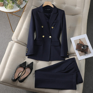 S-4XL elegante giacca doppiopetto alla moda + pantaloni donna primavera autunno completo abbigliamento formale con decorazione a bottone - Product Image 6