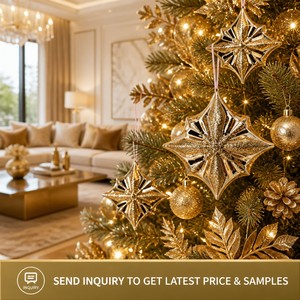 Luxury Champagne Gold Glass Christmas Ornament Starburst Shape with Hand-applied <strong>Glitter</strong> for Elegant Holiday Decor - Product Image 6
