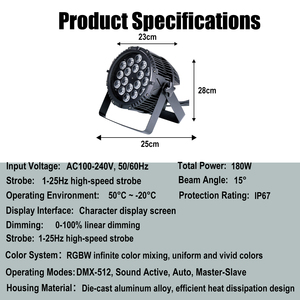 Projecteur de Scène Étanche 180W RGBW LED Par Light IP67 Sans Ventilateur Wash Strobe DMX512 en Aluminium Moulé Sous Pression pour Événements Extérieurs DJ - Product Image 4