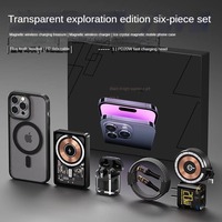 Boîte cadeau personnalisée 6 en 1 Écouteurs Étui de téléphone Banque d'alimentation Adaptateur de câble Chargeur sans fil Transparent pour iPhone 13 14 Pro Max