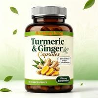 Complément alimentaire naturel à base de curcuma et de gingembre, capsules avec gingembre noir et poivre noir, complément nutritionnel quotidien pour adultes à base de plantes
