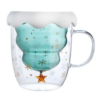 Mug Isotherme en Verre Double Paroi Borosilicate avec Poignée, Tasse Arbre de Noël pour Café, Thé ou Expresso