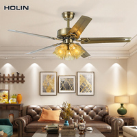Vente en gros d'usine, lustre de 52 pouces avec télécommande, éclairage LED rétro, décoration de plafond pour la maison, ventilateurs lumineux