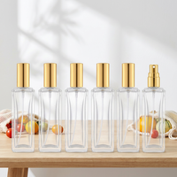 Flacon vaporisateur de parfum carré transparent écologique de 30 ml de qualité supérieure avec bouchon doré, flacon d'emballage cosmétique rechargeable