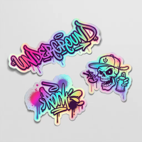 Autocollants holographiques personnalisés, imperméables, résistants aux rayures, anti-UV, en vinyle, pour skateboard, impression découpée sur mesure