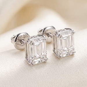 Exquisite Emerald Cut Lab Made Diamond Screw Back Solitaire <b>Stud</b> <b>Earrings</b> 18K White Gold Women Jewelry <b>Stud</b> <b>Earrings</b> - Product Image 1