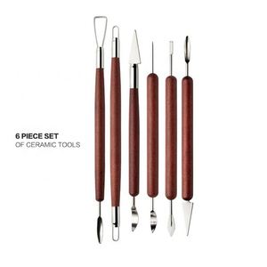 Ensemble de 6 outils de sculpture en argile à double face avec manches en plastique rouge lisse, outils créatifs pour la poterie, modèle DI002, fabriqué en Chine - Product Image 1
