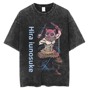 T-shirt da uomo vintage in puro cotone lavato e distressed, traspirante, 240g, vestibilità regular, estiva, a maniche corte, con stampa <span class=keywords><strong>anime</strong></span>. - Product Image 3